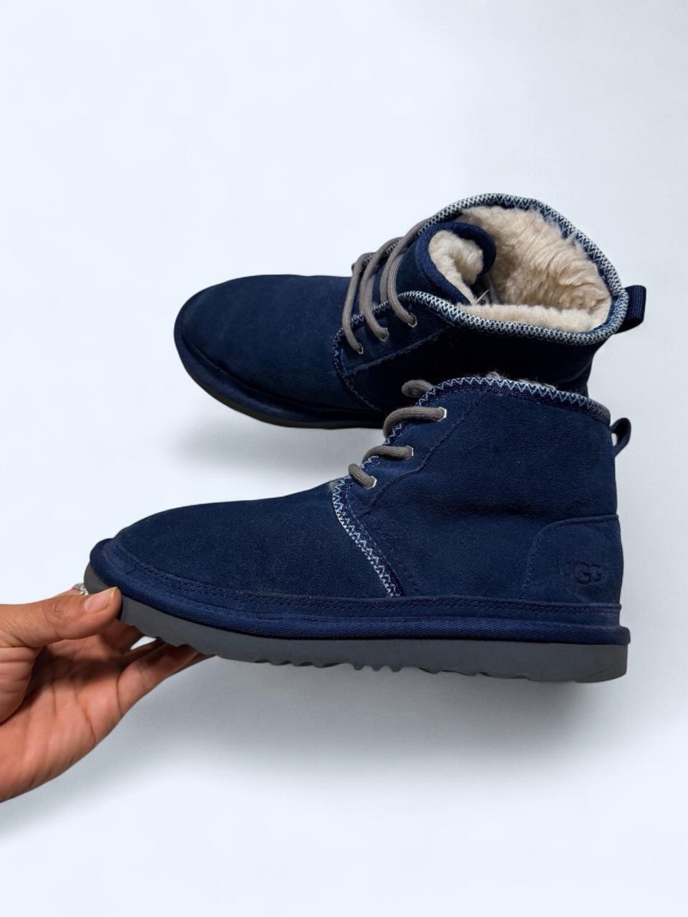 UGG Women's Navy Suede Lace-Up Winter Boots with Shearling